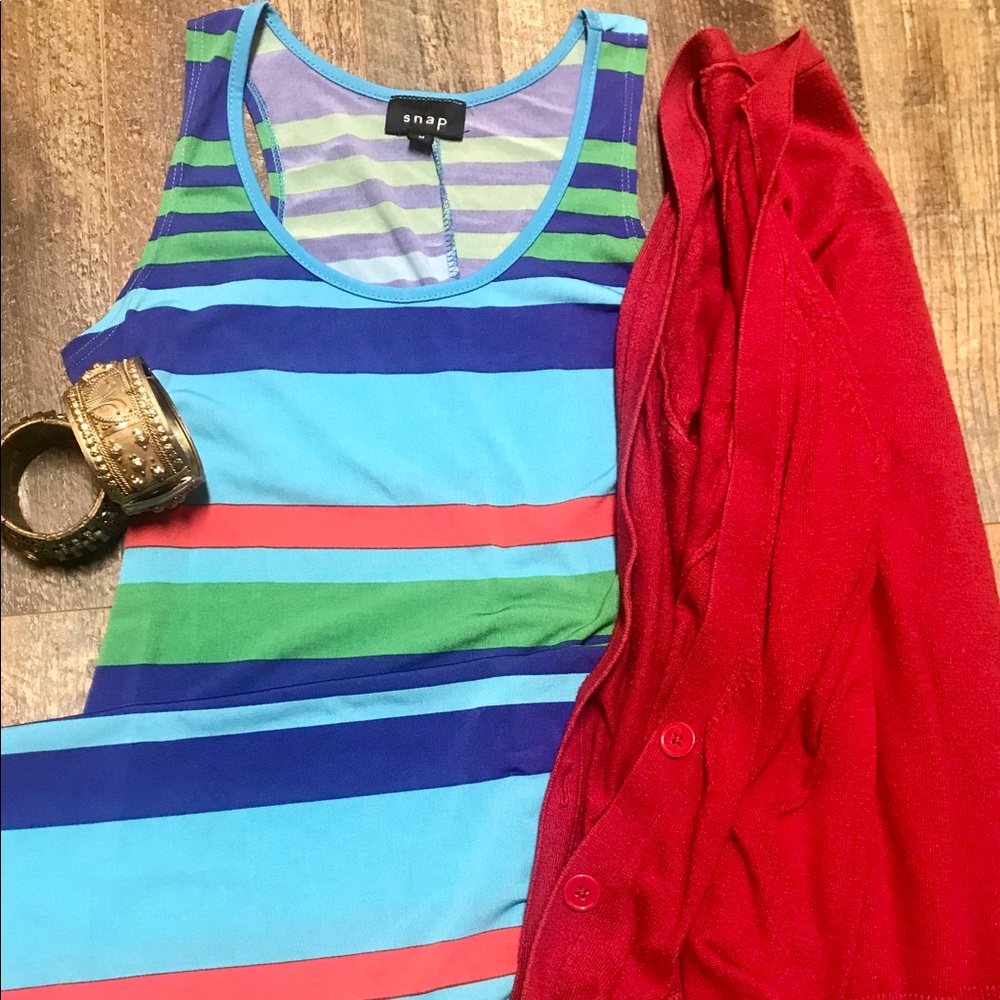 Snap silky long dress medium red, blues, green